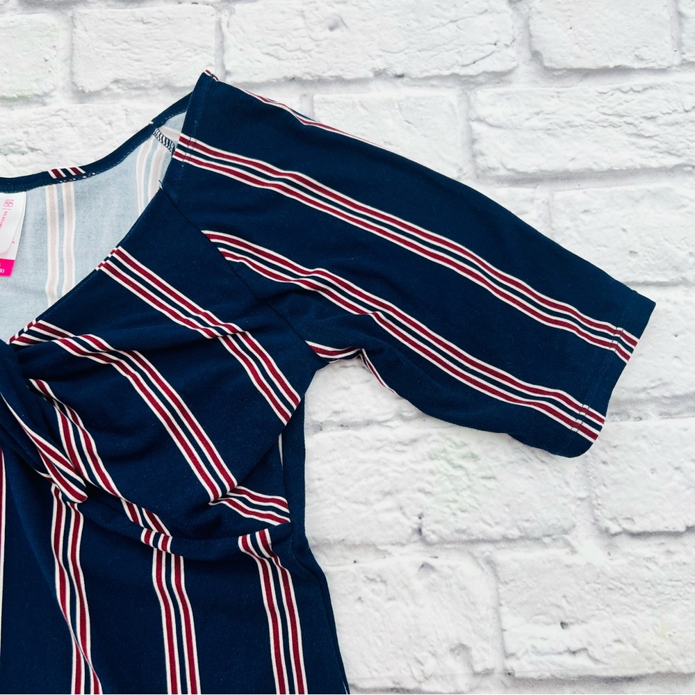 No Boundaries Juniors Large 11/13 Knit Shirt Dark Blue Red Striped Short Sleeve - Picture 4 of 8